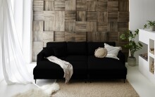 Polsterhocker >Barakaldo< in Cord schwarz, 4 Füße schwarz - 143x43x73cm (BxHxT)