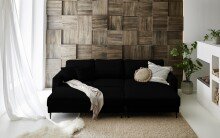 Polsterhocker >Barakaldo< in Cord schwarz, 4 Füße schwarz - 143x43x73cm (BxHxT)