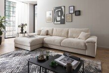 Polsterecke >Adriena< in Cord creme, 6 Kissen, Daune - 323x90x177cm (BxHxT)