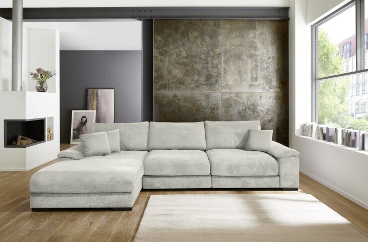 Wohnlandschaft >Adriena< 6 Kissen, Daune, weicher Stoff in Beige - 323x90x177cm (BxHxT)