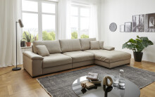 Wohnlandschaft >Adriena< 6 Kissen, Daune, Bezug in Beige - 323x90x177cm (BxHxT)