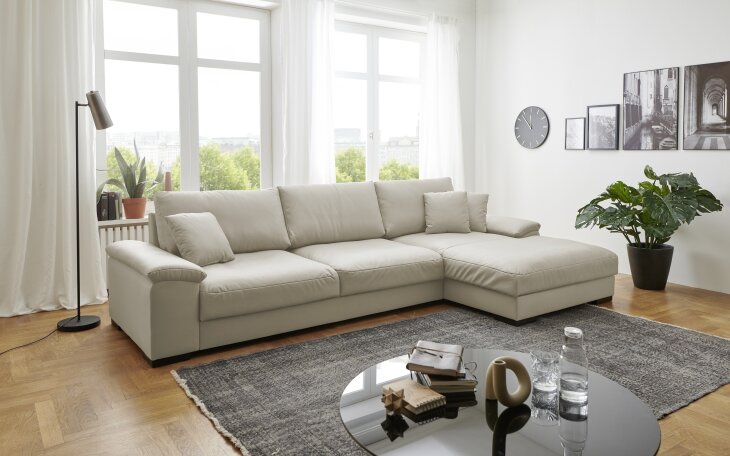 Wohnlandschaft >Adriena< 6 Kissen, Daune, Bezug in creme - 321x90x177cm (BxHxT)
