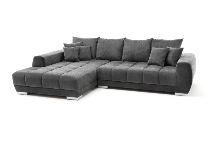 Wohnlandschaft >Amelie< 9 Kissen, Waffelsteppung, Strukturstoff anthrazit - 300x86x215 (BxHxT)