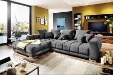 Wohnlandschaft >Amelie< 9 Kissen, Waffelsteppung, Strukturstoff anthrazit - 300x86x215 (BxHxT)