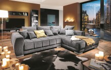 Wohnlandschaft >Amelie< 9 Kissen, Waffelsteppung, Strukturstoff anthrazit - 300x86x215 (BxHxT)