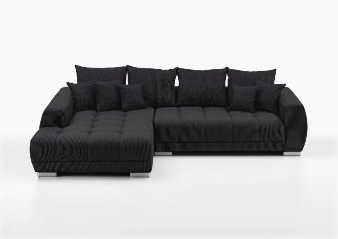 Wohnlandschaft >Amelie< 9 Kissen, Waffelsteppung, weicher Cord grau - 300x86x215cm (BxHxT)