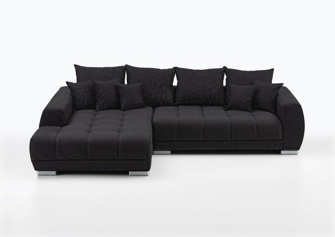 Wohnlandschaft >Amelie< 9 Kissen, Waffelsteppung, weicher Cord grau - 300x86x215cm (BxHxT)