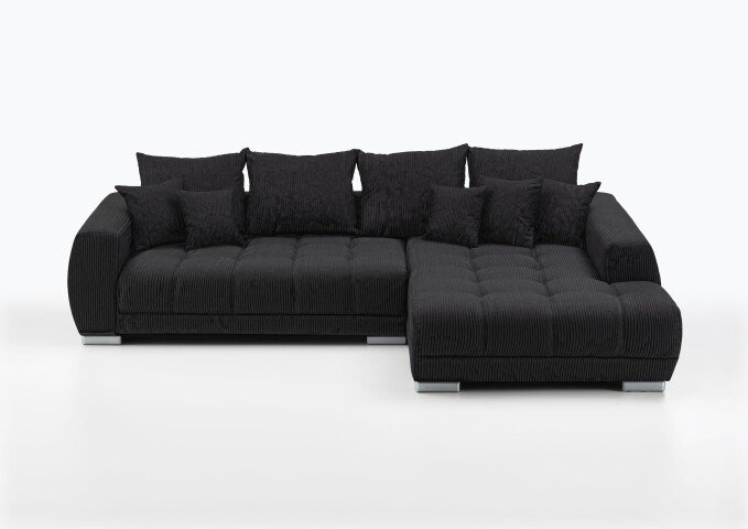 Wohnlandschaft >Amelie< 9 Kissen, Waffelsteppung, weicher Cord grau - 300x86x215cm (BxHxT)