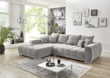 Wohnlandschaft >Amelie< 9 Kissen, Waffelsteppung, Fein-Webstoff hellgrau - 300x86x215cm BxHxT