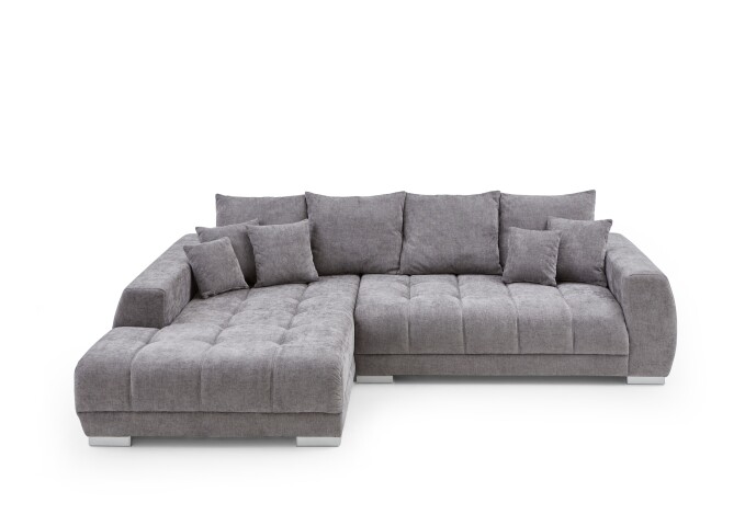 Wohnlandschaft >Amelie< 9 Kissen, Waffelsteppung, Feinwebstoff mittelgrau - 300x86x215cm BxHxT