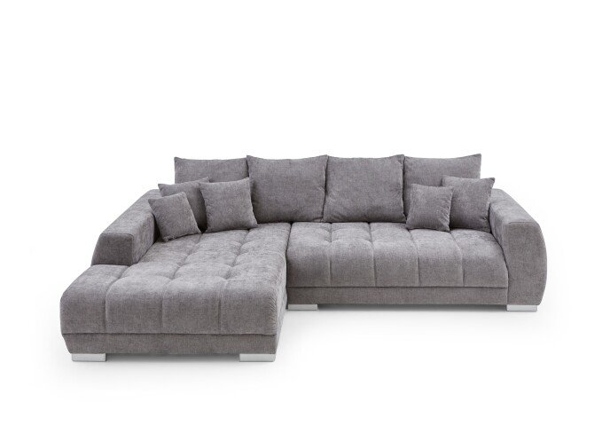 Wohnlandschaft >Amelie< 9 Kissen, Waffelsteppung, Feinwebstoff mittelgrau - 300x86x215cm BxHxT