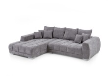 Wohnlandschaft >Amelie< 9 Kissen, Waffelsteppung, Feinwebstoff mittelgrau - 300x86x215cm BxHxT