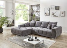 Wohnlandschaft >Amelie< 9 Kissen, Waffelsteppung, Feinwebstoff mittelgrau - 300x86x215cm BxHxT