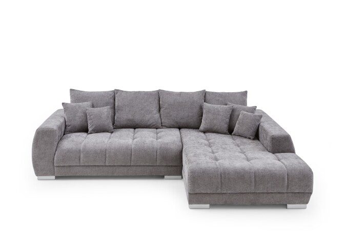 Wohnlandschaft >Amelie< 9 Kissen, Waffelsteppung, Feinwebstoff mittelgrau - 300x86x215cm BxHxT