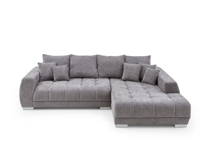 Wohnlandschaft >Amelie< 9 Kissen, Waffelsteppung, Feinwebstoff mittelgrau - 300x86x215cm BxHxT