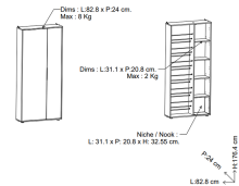 Schuhschrank >EBONY< weiß, 82,8x176,4x24 cm, 4 Böden, Glastür, Platz für 12 Schuhe