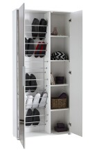 Schuhschrank >EBONY< weiß, 82,8x176,4x24 cm, 4 Böden, Glastür, Platz für 12 Schuhe