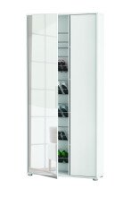 Schuhschrank >EBONY< weiß, 82,8x176,4x24 cm, 4 Böden, Glastür, Platz für 12 Schuhe