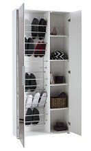Schuhschrank >EBONY< weiß, 82,8x176,4x24 cm, 4 Böden, Glastür, Platz für 12 Schuhe
