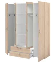 Kleiderschrank >Daily 13< 5 Böden, 2 Stangen, 2 Schübe, Eiche Dekor/Spiegel - 160x185x51cm BxHxT