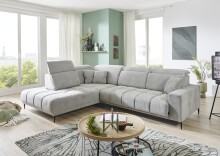Wohnlandschaft >Lindesberg< elektr. Sitzverstellung, Federkern, hellgrau - 317x107x230cm (BxHx)