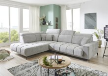 Wohnlandschaft >Lindesberg< elektr. Sitzverstellung, Federkern, hellgrau - 317x107x230cm (BxHxT)