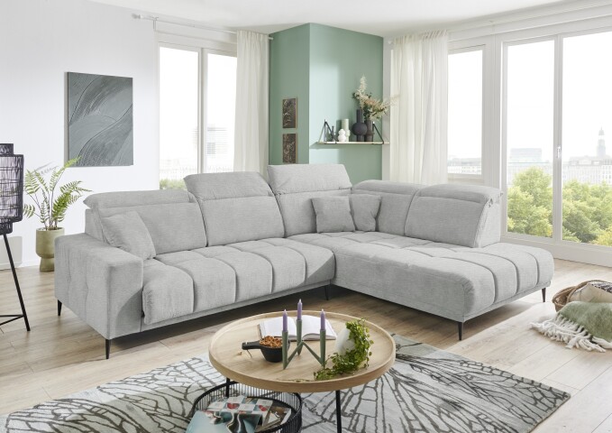 Wohnlandschaft >Lindesberg< elektr. Sitzverstellung, Federkern, hellgrau - 317x107x230cm (BxHxT)