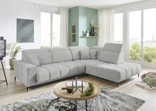 Wohnlandschaft >Lindesberg< elektr. Sitzverstellung, Federkern, hellgrau - 317x107x230cm (BxHxT)