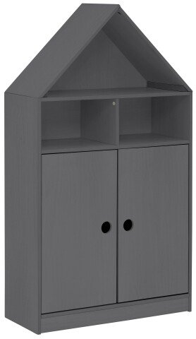 Bücherregal >Umeå< 133x75 cm in Grau, teilmassives Kiefernholz, 2 Türen