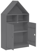 Bücherregal >Umeå< 133x75 cm in Grau, teilmassives Kiefernholz, 2 Türen