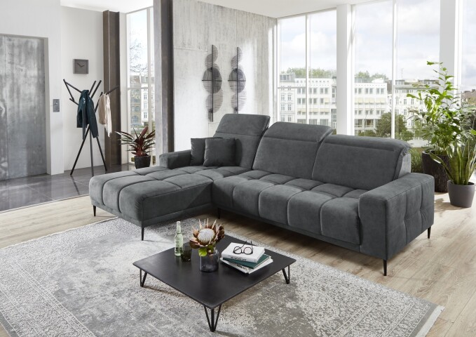 Wohnlandschaft >Lindesberg< elektr. Sitzverstellung, Federkern, grau - 286x107x195cm (BxHxT)