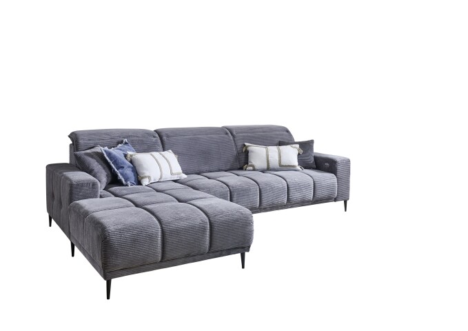 Wohnlandschaft >Lindesberg< elektr. Sitzverstellung, Federkern, grau - 286x107x195cm (BxHxT)