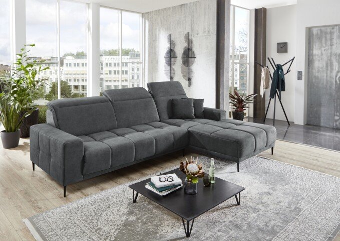 Wohnlandschaft >Lindesberg< elektr. Sitzverstellung, Federkern, grau - 286x107x195cm (BxHxT)
