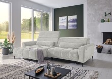 Wohnlandschaft >Wolve< elektr. Sitzverstellung, 2 Kissen, Cord taupe - 277x108x179cm (BxHxT