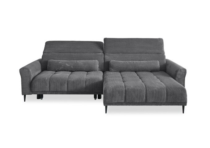 Wohnlandschaft >Wolve< Kopfteilverstellungen, 2 Kissen, Cord grau - 277x108x179cm (BxHxT)