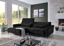 Wohnlandschaft >Wolve< Kopfteilverstellungen, 2 Kissen, Cord schwarz - 277x108x179cm (BxHxT)