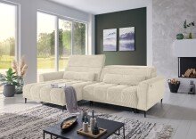 Wohnlandschaft >Wolve< Kopfteilverstellungen, 2 Kissen, Cord beige - 277x108x179cm (BxHxT)