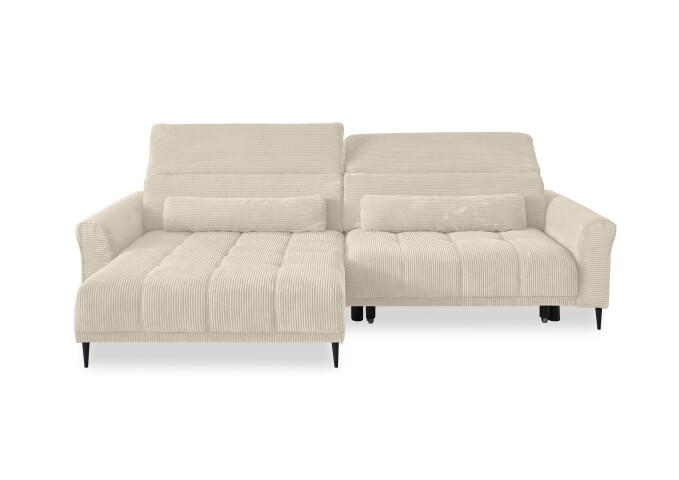 Wohnlandschaft >Wolve< Kopfteilverstellungen, 2 Kissen, Cord creme - 277x108x179cm (BxHxT)