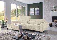 Wohnlandschaft >Wolve< Kopfteilverstellungen, 2 Kissen, Cord creme - 277x108x179cm (BxHxT)