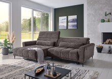Wohnlandschaft >Wolve< Kopfteilverstellung, 2 Kissen, Cord graubraun - 277x108x179cm (BxHxT)