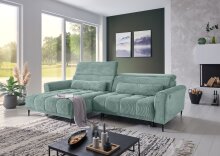 Wohnlandschaft >Wolve< Kopfteilverstellungen, 2 Kissen, Cord mint - 277x108x179cm (BxHxT)