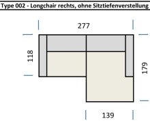 Wohnlandschaft >Wolve< Kopfteilverstellungen, 2 Kissen, dunkelgrau - 277x108x179cm (BxHxT)
