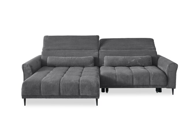 Wohnlandschaft >Wolve< elektr. Sitzverstellung, 2 Kissen, Cord grau - 277x108x179cm (BxHxT)