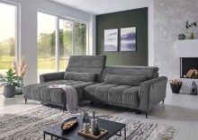 Wohnlandschaft >Wolve< elektr. Sitzverstellung, 2 Kissen, Cord grau - 277x108x179cm (BxHxT)