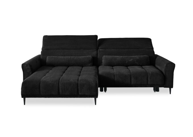 Wohnlandschaft >Wolve< elektr. Sitzverstellung, 2 Kissen, Cord schwarz - 277x108x179cm BxHxT