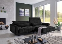 Wohnlandschaft >Wolve< elektr. Sitzverstellung, 2 Kissen, Cord schwarz - 277x108x179cm BxHxT