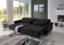 Wohnlandschaft >Wolve< elektr. Sitzverstellung, 2 Kissen, Cord schwarz - 277x108x179cm BxHxT