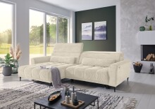 Wohnlandschaft >Wolve< elektr. Sitzverstellung, 2 Kissen, Cord beige - 277x108x179cm (BxHxT)