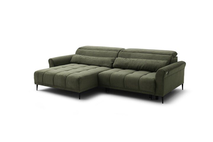 Wohnlandschaft >Wolve< elektr. Sitzverstellung, 2 Kissen, Cord grün - 277x108x179cm (BxHxT)