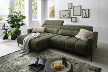 Wohnlandschaft >Wolve< elektr. Sitzverstellung, 2 Kissen, Cord grün - 277x108x179cm (BxHxT)